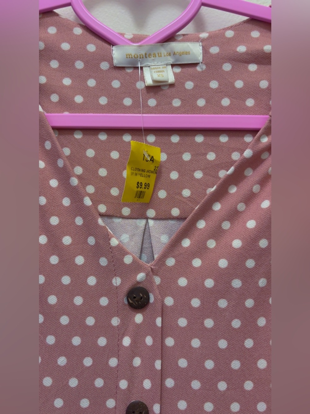 Girls' Dusty Pink Polka Dot Button-Front Dress - Picture 2 of 3